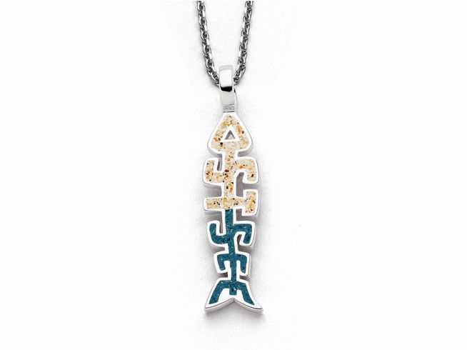 DUR Anhänger Fischgräte Ostsee P4439 aus rhodiniertem Sterling Silber in eleganter Fischform mit buntem Design und feinen Details, ideal für einen stilvollen Look.