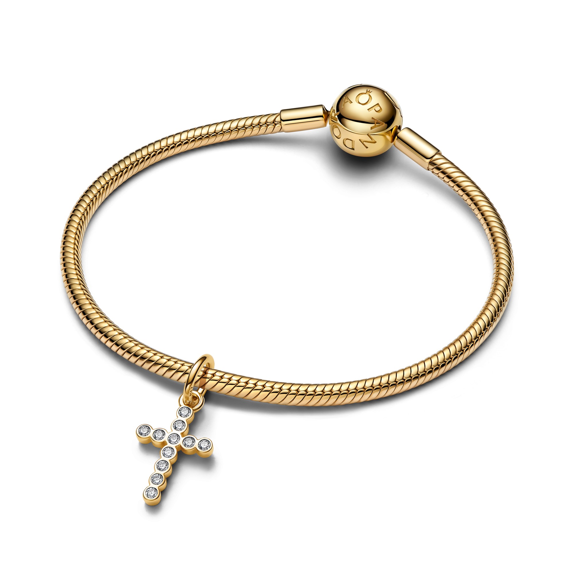 Pandora Kreuz Charm-Anhänger - Gelbgold Vergoldung - Zirkonia – Ansicht 2