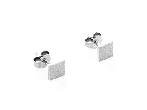 Vierkant Ohrstecker klassisch in Silber, eismattiert und rhodiniert, Hersteller Juwelier Harnisch, Ohrstecker ohne Stein, elegant und zeitlos im Design.