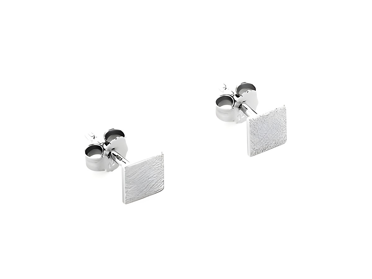 Vierkant Ohrstecker klassisch in Silber, eismattiert und rhodiniert, Hersteller Juwelier Harnisch, Ohrstecker ohne Stein, elegant und zeitlos im Design.