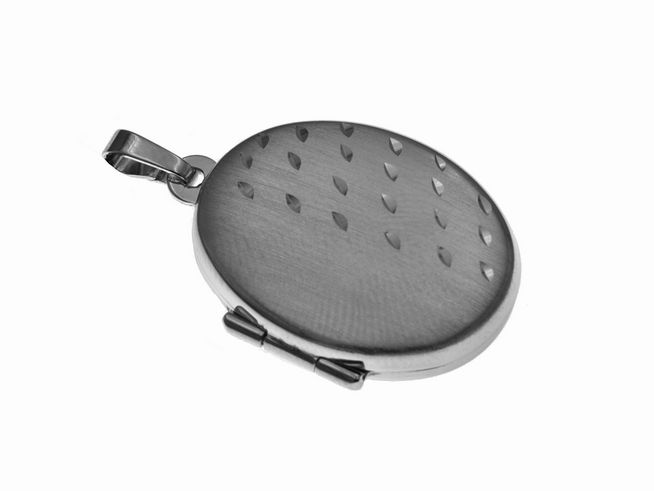 Silber Medaillon oval mattiert mit Muster rhodiniert vom Hersteller Juwelier Harnisch, elegant und zeitlos, eignet sich ideal als Geschenk oder persönliches Schmuckstück, perfekte Verarbeitung.