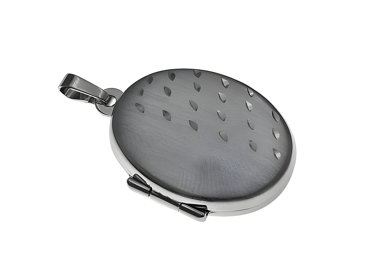 Silber Medaillon oval mattiert mit Muster rhodiniert vom Hersteller Juwelier Harnisch, elegant und zeitlos, eignet sich ideal als Geschenk oder persönliches Schmuckstück, perfekte Verarbeitung.