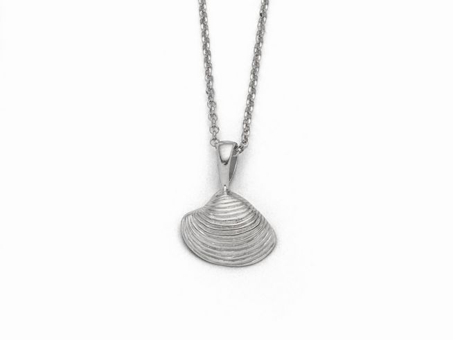 Sterling Silber Kette mit Muschel-Anhänger, 42 cm lang, feine Kette mit glänzendem, geschwungenem Muschel-Design, elegant und modern, ideal für jeden Anlass.