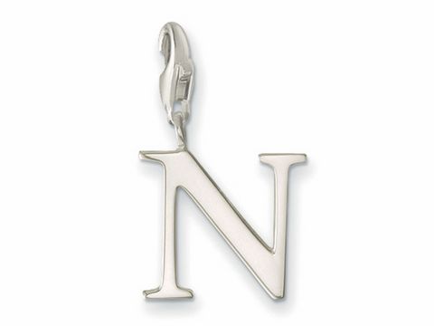 Silberner Thomas Sabo N Buchstaben Charms Anhänger aus der Kollektion 0188-001-12 mit einem praktischen Clipverschluss, ideal zum Personalisieren von Schmuckstücken.