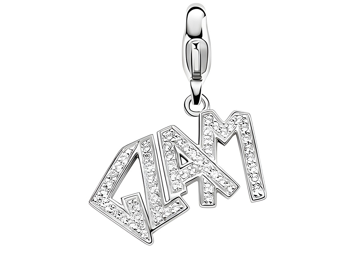 Silberner Charm von Ti Sento, Modell Glam 8335ZI, mit glitzernden Kristallen in Form des Wortes Glam, ideal für stilvolle Verzierungen und eleganten Schmuck.