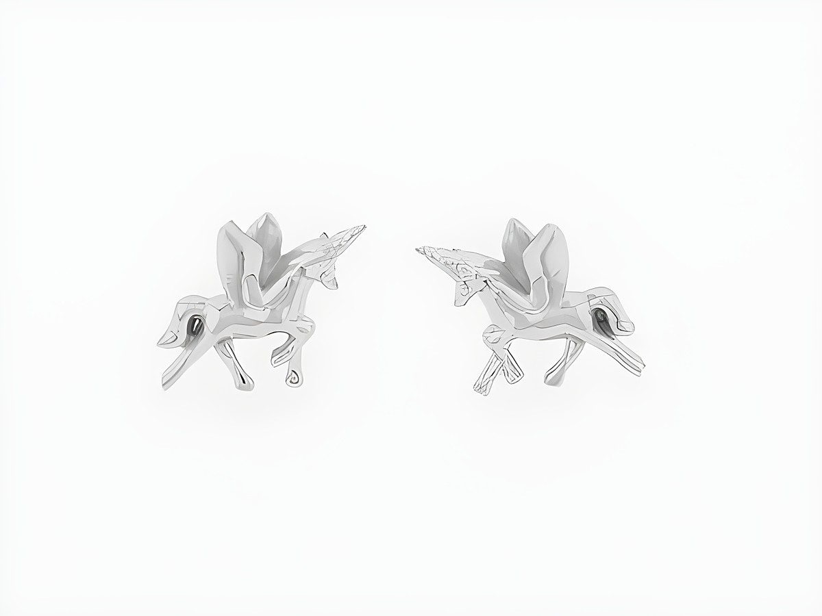 Ohrringe Silber rhod. geflügeltes Einhorn märchenhaft Stecker Hersteller Juwelier Harnisch für Kinder. Ideal für kleine Fantasiefiguren und zauberhafte Outfits.
