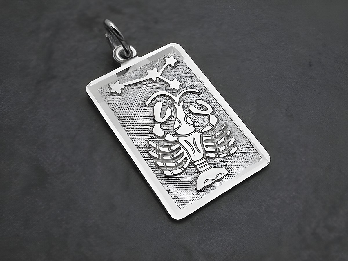 Sternzeichen Anhänger aus Sterling Silber rhodiniert im rechteckigen Design mit Krebs-Motiv und Sternen, gefertigt von Juwelier Harnisch. Ideal als besonderes Schmuckstück.