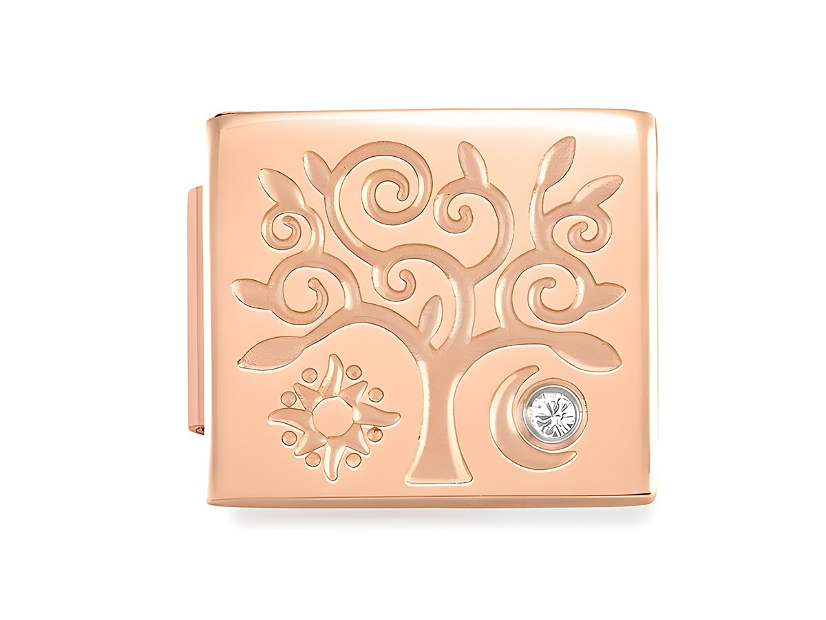Charm aus Roségold mit einem verschnörkelten Baum-Motiv und Zirkonia, Hersteller Nomination, Modell Classic GLAM Link Edelstahl mit Zirkonia, Artikelnummer 230307 01.