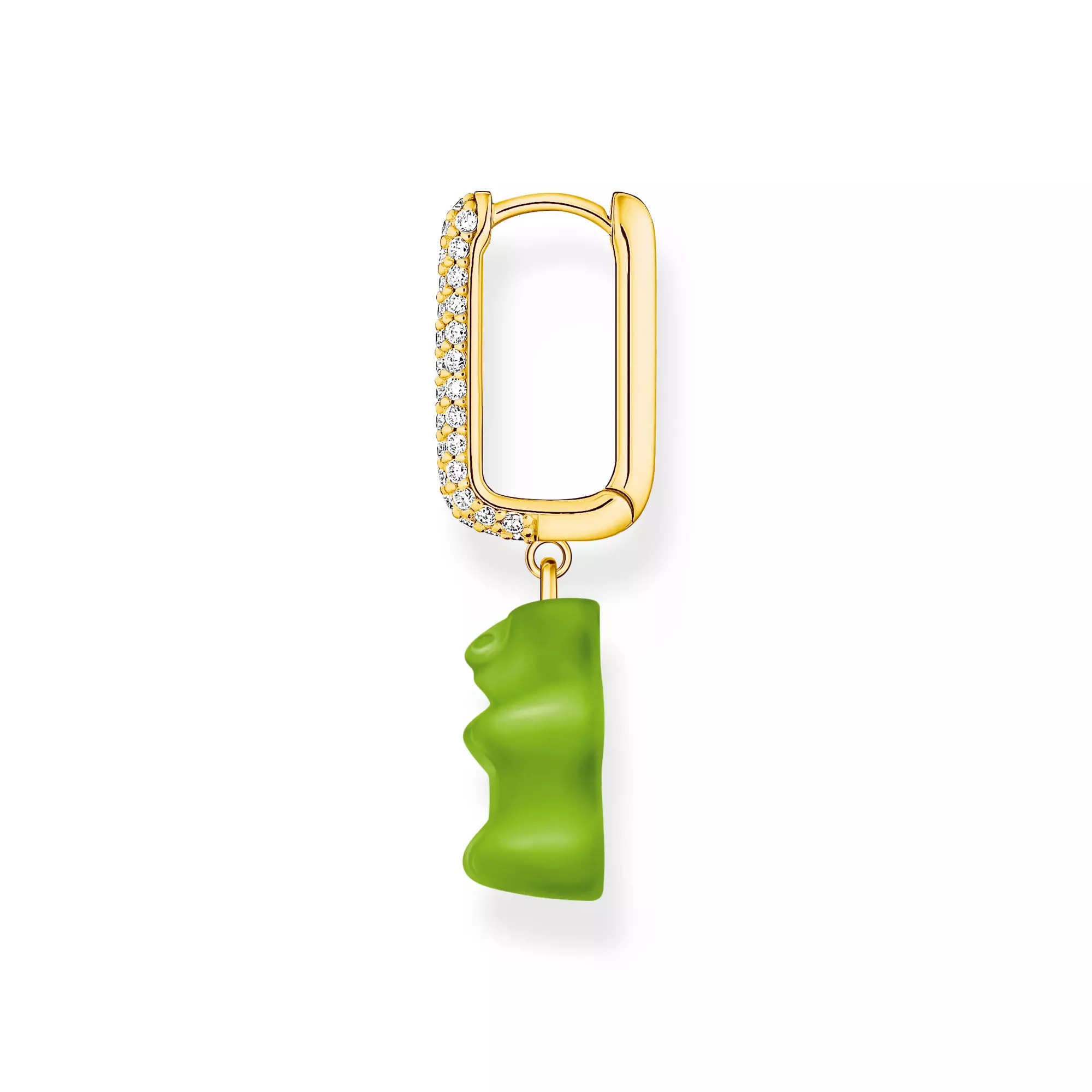 Thomas Sabo Einzel-Creole mit grünem Goldbären-Anhänger in Midiversion und Steinen vergoldet – HARIBO – Silber – Zirkonia – Ansicht 2