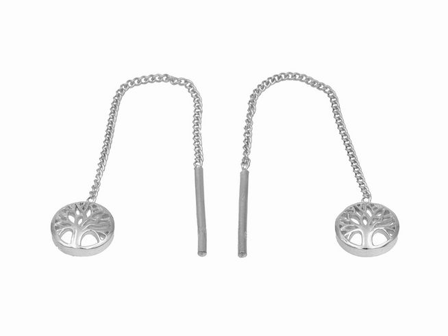 Ohrhänger aus rhodiniertem Sterling Silber mit Lebensbaum-Motiv, ohne Stein, von Juwelier Harnisch, elegantes Design mit durchziehbarem Verschluss.