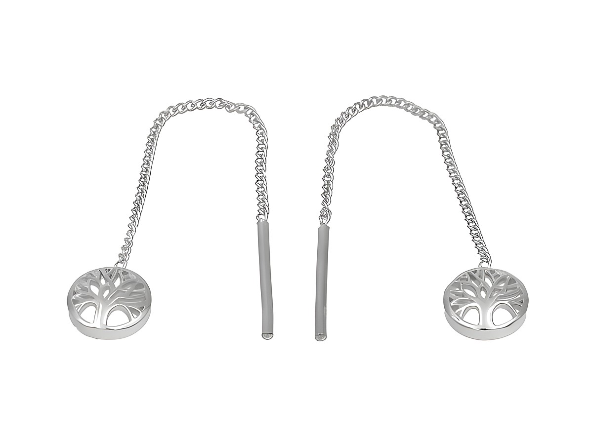 Ohrhänger aus rhodiniertem Sterling Silber mit Lebensbaum-Motiv, ohne Stein, von Juwelier Harnisch, elegantes Design mit durchziehbarem Verschluss.