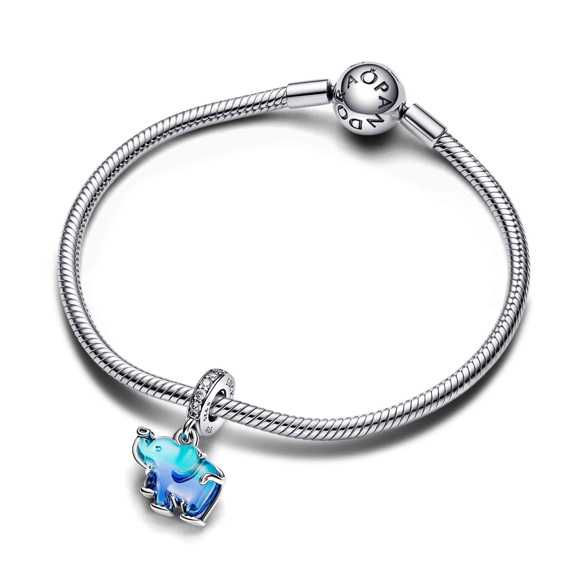 Pandora Blauer Murano-Glas Elefanten Charm-Anhänger - Sterling Silber - Zirkonia Blau – Ansicht 4