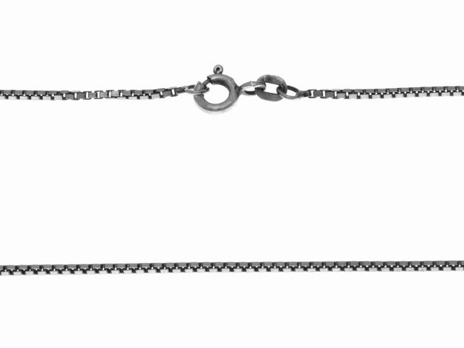 Kette Venezia aus geschwärztem Sterling Silber, 42 cm lang und 1,1 mm dick, mit praktischem Karabinerverschluss, Hersteller Juwelier Harnisch, geeignet für Anhänger bis 1,9 mm.