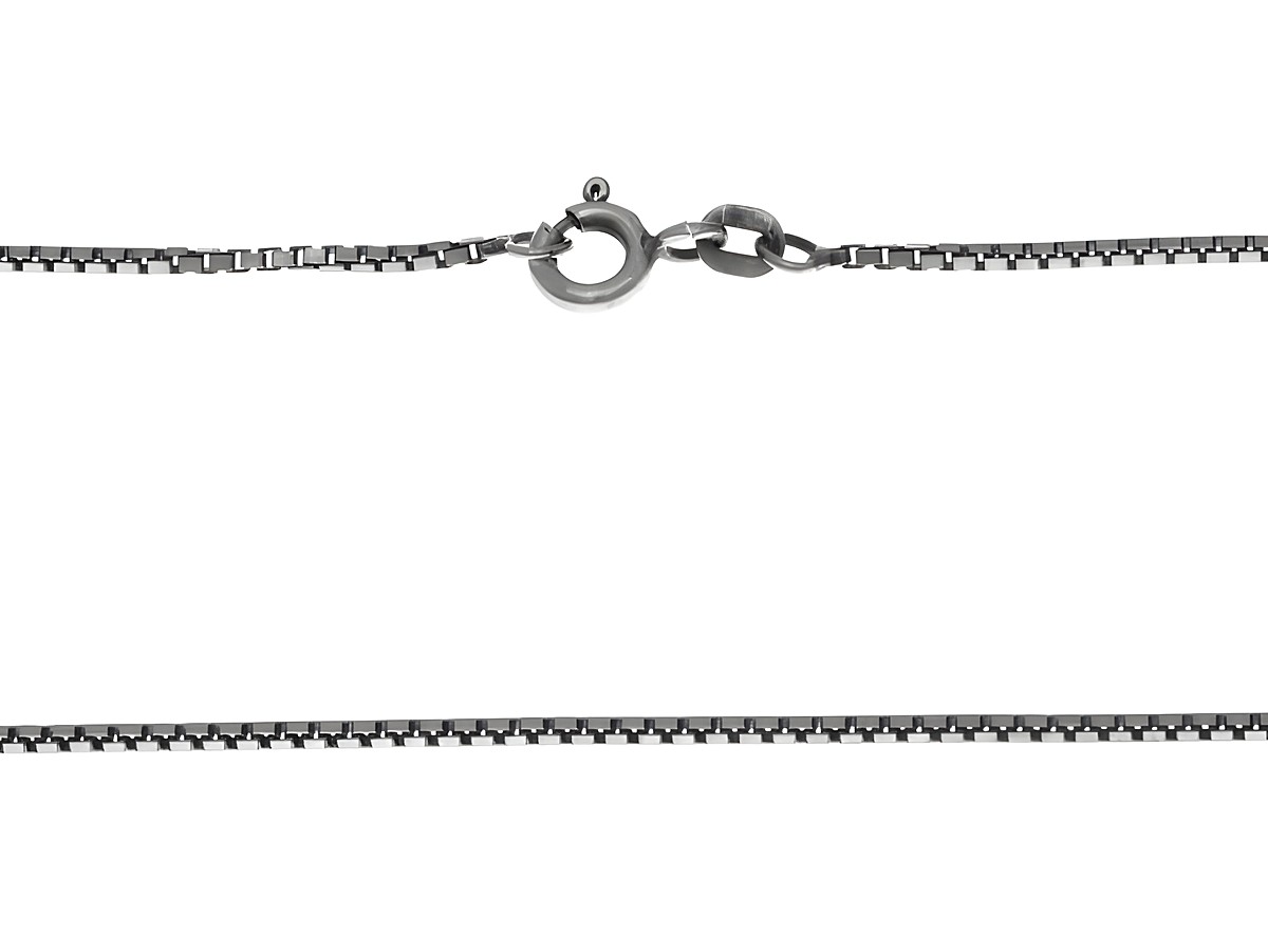 Kette Venezia aus geschwärztem Sterling Silber, 42 cm lang und 1,1 mm dick, mit praktischem Karabinerverschluss, Hersteller Juwelier Harnisch, geeignet für Anhänger bis 1,9 mm.