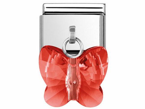 Zirkone Schmetterling aus Edelstahl in Rot mit glitzernder Oberfläche, passend für das Nomination Armband, hergestellt von Nomination, Charms.