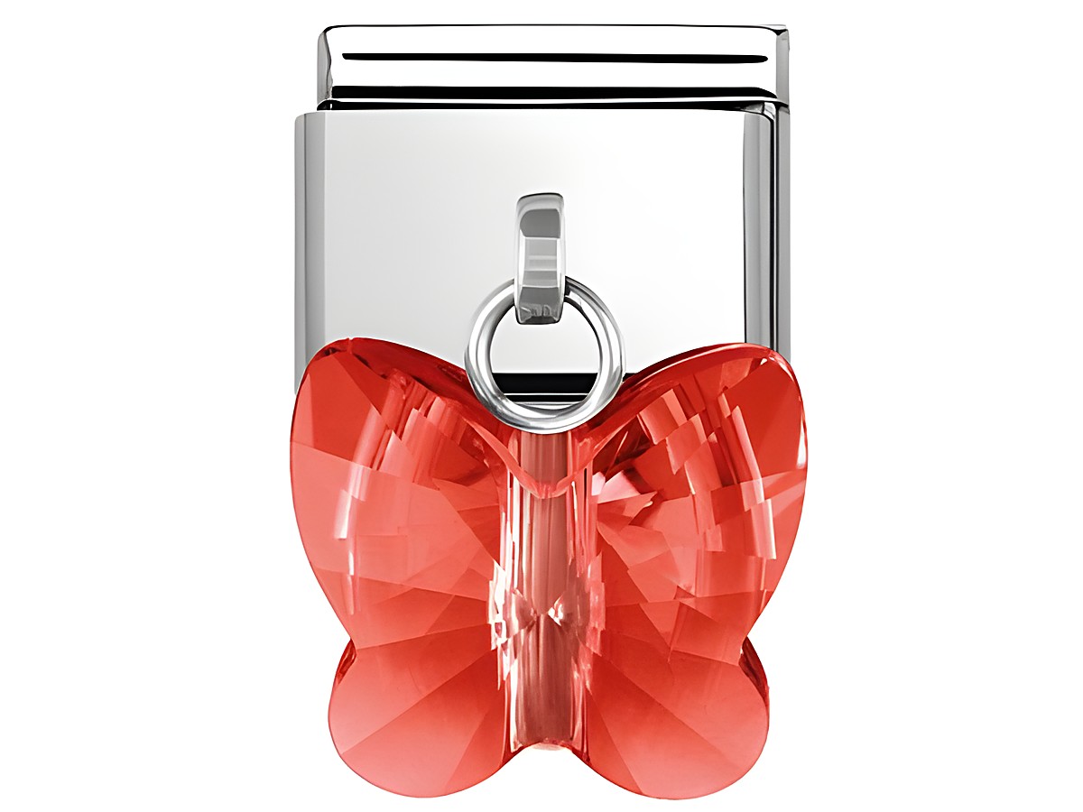Zirkone Schmetterling aus Edelstahl in Rot mit glitzernder Oberfläche, passend für das Nomination Armband, hergestellt von Nomination, Charms.