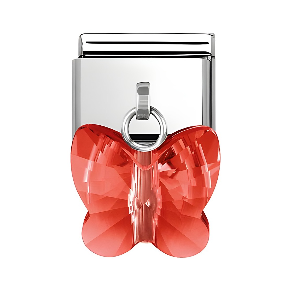 Zirkone Schmetterling aus Edelstahl in Rot mit glitzernder Oberfläche, passend für das Nomination Armband, hergestellt von Nomination, Charms.