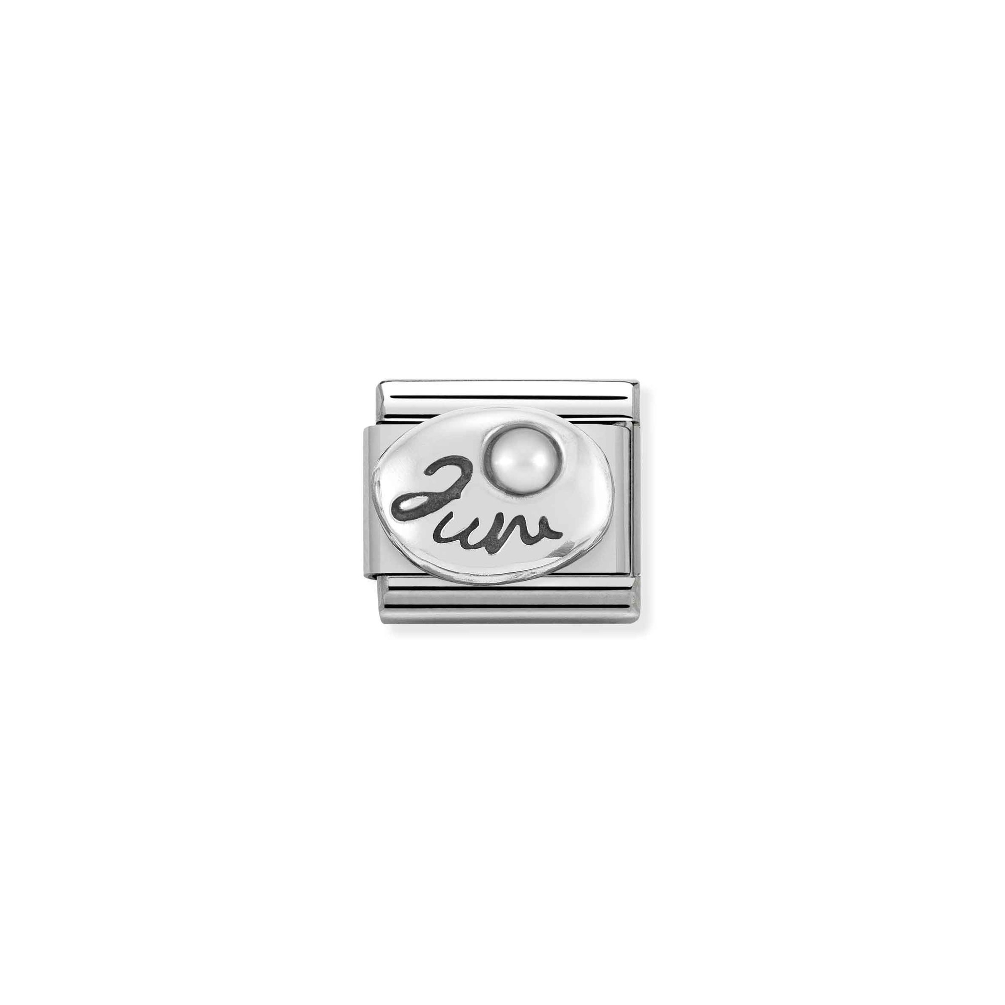 Nomination Composable Classic Charm Monatsstein Juni Perle weiß - Edelstahl, Sterling Silber