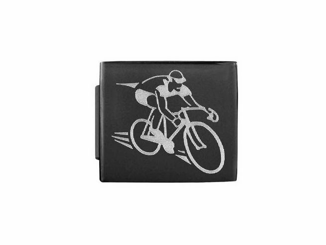 Edelstahl Charm mit schwarzer, matter Oberfläche und einem Radfahrer-Symbol in Silber, ideal für Sportbegeisterte und Sammler von Nomination Schmuckstücken.