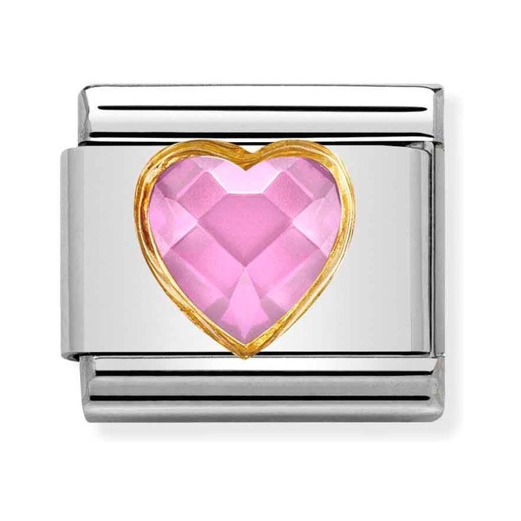 Nomination Composable Classic Charm Herz Zirkonia rosa - Edelstahl, Gold 750 Gelbgold