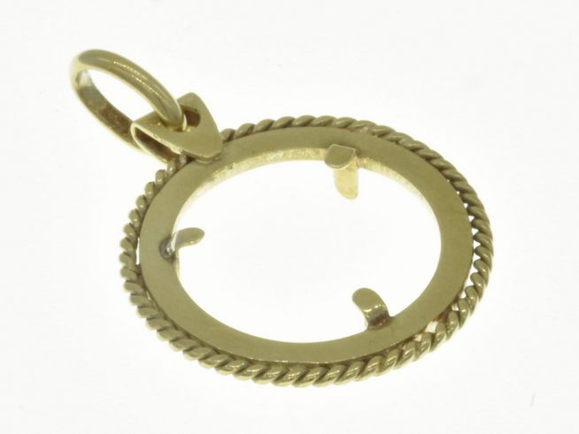 Münzfassung Anhänger aus 585 Gold, geeignet für Münzen mit einem Durchmesser von maximal 14 mm, mit dekorativem Kordel-Design, hergestellt von Juwelier Harnisch.