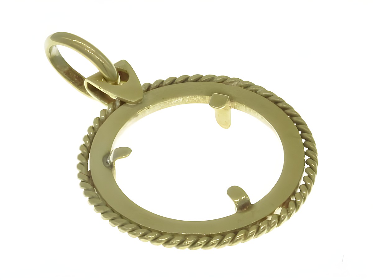 Münzfassung Anhänger aus 585 Gold, geeignet für Münzen mit einem Durchmesser von maximal 14 mm, mit dekorativem Kordel-Design, hergestellt von Juwelier Harnisch.