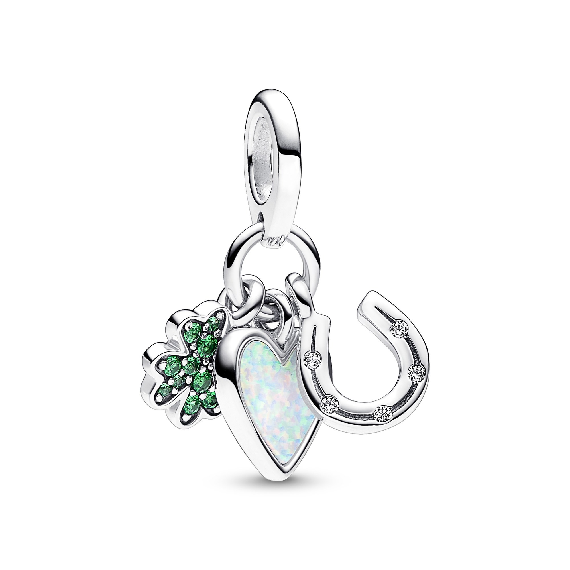 Pandora Vierblättriges Kleeblatt, Herz & Hufeisen Dreifacher Charm-Anhänger - Sterling Silber - Steinmix BUNT