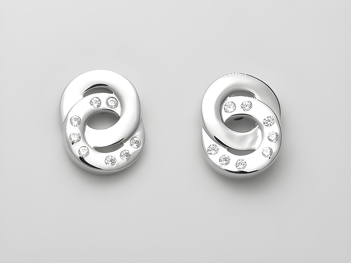 Silber Ohrringe in verschlungenem Design aus Sterling Silber mit Zirkonia Steinen. Hersteller Juwelier Harnisch. Elegante Stecker für jeden Anlass.