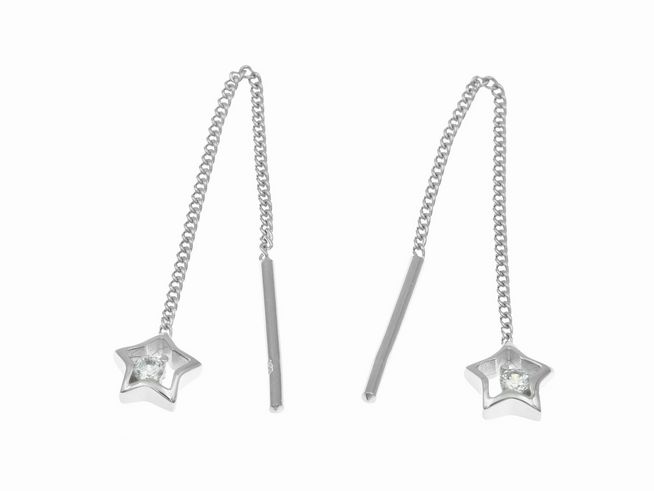 Ohrringe zum Durchziehen Stern aus rhodiniertem Sterling Silber mit funkelndem Stein, gefertigt von Juwelier Harnisch, ideal für einen eleganten Look.