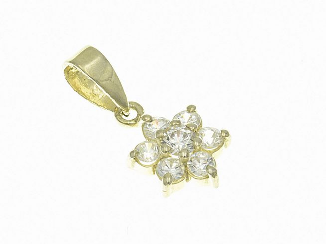 Zart gestalteter Anhänger in Form einer Blume aus vergoldetem Sterling Silber, verziert mit funkelndem Zirkonia, poliert und dezent, ideal als Schmuckstück. Hersteller: Juwelier Harnisch.