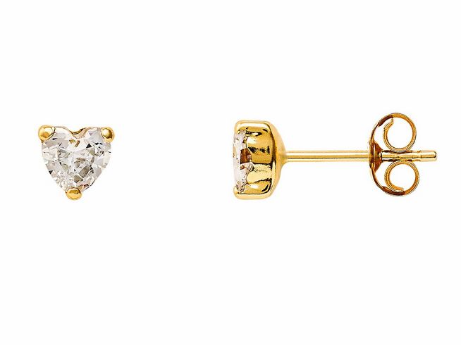 Gelbgold Ohrstecker aus 585er Echtgold mit polierter Oberfläche und funkelndem Zirkonia in Herzform, idealer Ohrschmuck für elegante Anlässe.