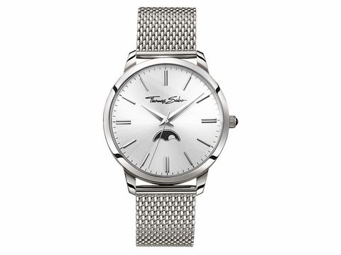 Thomas Sabo Herrenuhr WA0324-201-201 42 mm Spirit Moonphase Movement mit silbernem Zifferblatt und Mesh-Armband für stilvolle Herrenmode.