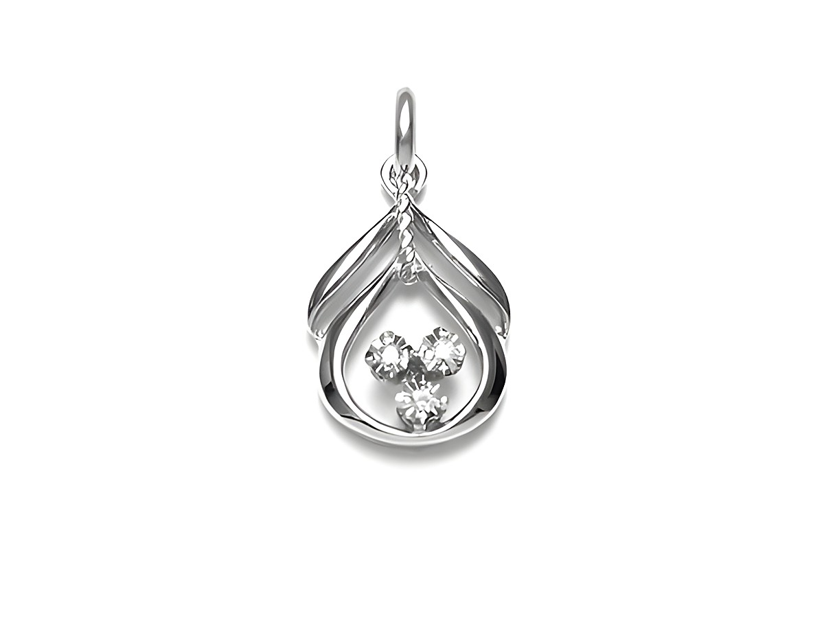 Weißgold 333 Gold Anhänger mit drei Diamanten von Juwelier Harnisch. Der Anhänger hat eine elegante Tropfenform und reflektiert das Licht ansprechend. Ideal für besondere Anlässe.
