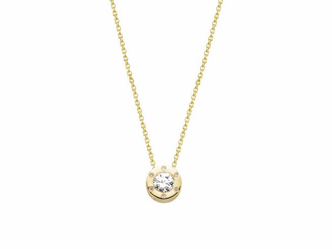 Xenox Gold Kette XG4441G - 42 cm - FASHION - Gelbgold Karreekette aus 375 Gold mit einem strahlenden Anhänger, der einen funkelnden Stein in der Mitte besitzt. Perfekt für elegante Anlässe.