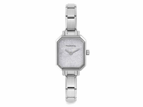 Nomination Paris Armbanduhr mit silberglitter Ziffernblatt und elegantem, octagonalem Gehäuse, hochwertige Verarbeitung und schickes Armband aus Edelstahl der Time Collection.
