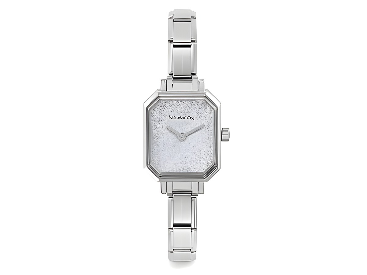 Nomination Paris Armbanduhr mit silberglitter Ziffernblatt und elegantem, octagonalem Gehäuse, hochwertige Verarbeitung und schickes Armband aus Edelstahl der Time Collection.