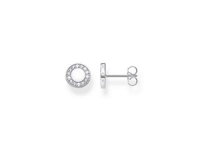 Ohrstecker von Thomas Sabo in Silber mit Zirkonia in weiß, runde Form mit funkelndem Rand und einem einfachen Verschluss, elegantes Schmuckstück für jeden Anlass.