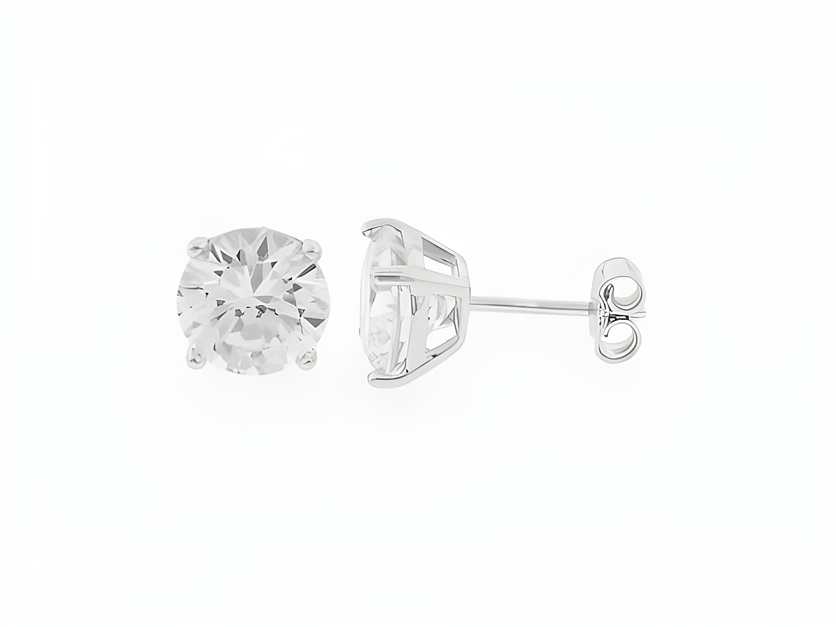 Silber Ohrringe rund aus Silber mit einem Durchmesser von 8 mm, verziert mit Zirkonia als Stecker, Hersteller Juwelier Harnisch, elegantes Design für jeden Anlass.