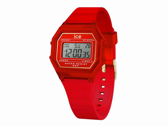 ICE Watch Uhr 022885 in Rot mit klaren und goldfarbenen Akzenten, digitales Display, Wasserresistenz bis 30 Meter, sportliches Design, ideal für jeden Anlass, Größe Small.
