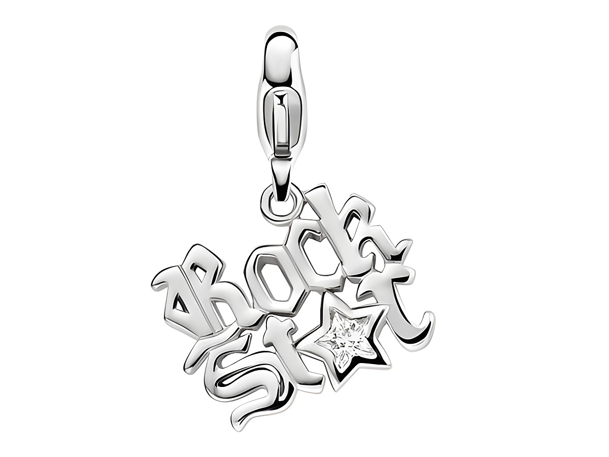 Rock Star Ti Sento Silber Charm 8332ZI mit funkelndem Stern und kreativem Schriftzug. Ideal für individuelle Schmuckkreationen und als stylisches Accessoire.