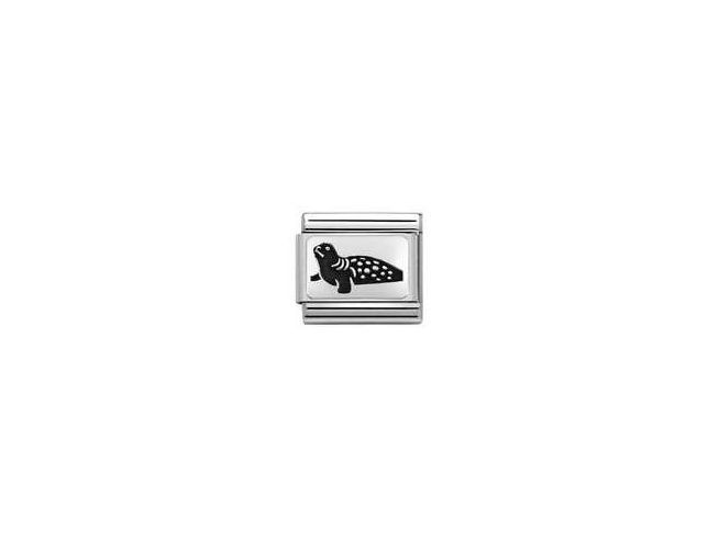 Nomination CLASSIC PLATTEN Element aus Edelstahl und Sterling Silber mit einem schwarzen Seehund-Design, Hersteller Nomination, SilverShine, perfekt für Armbänder und Schmuckkollektionen.