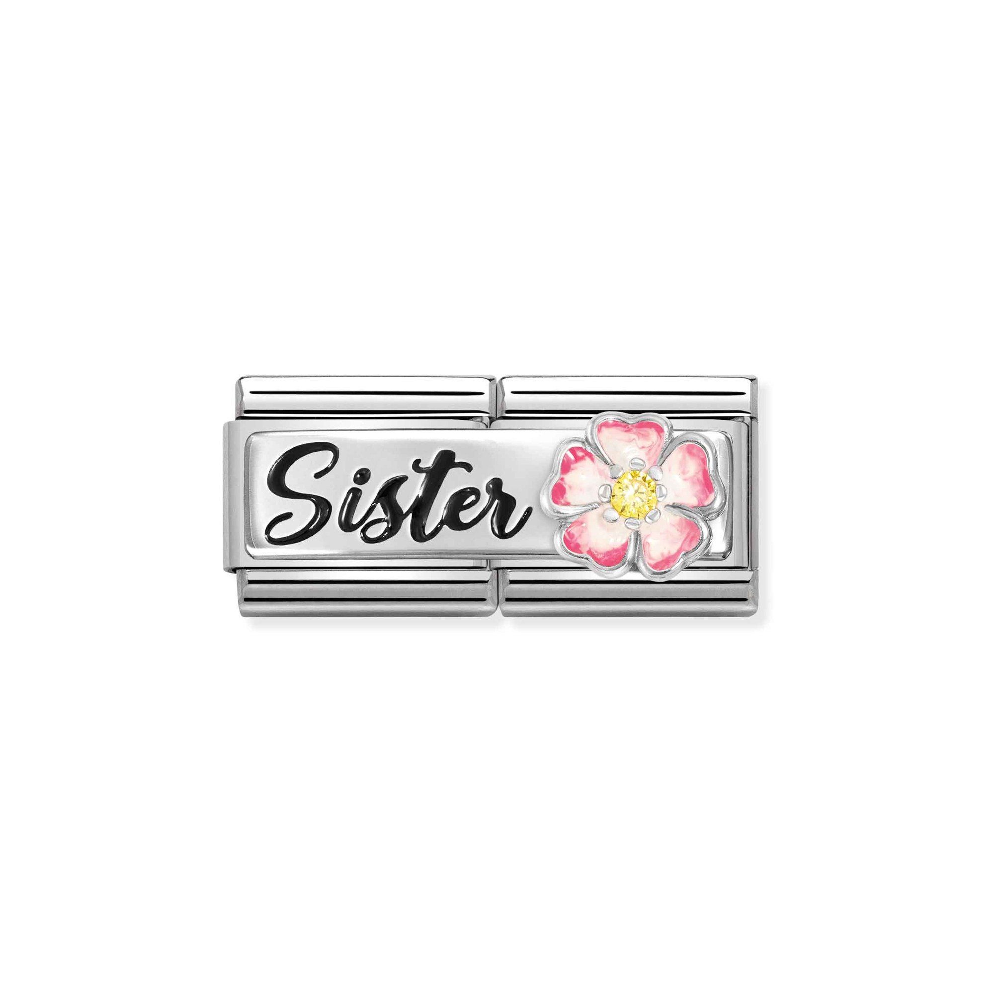 Nomination Composable Classic Double Charm Sister Blume - Edelstahl, Sterling Silber, Emaille