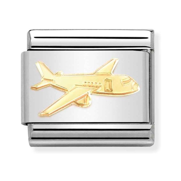 Nomination Composable Classic Charm Flugzeug - Edelstahl, Gold 750 Gelbgold