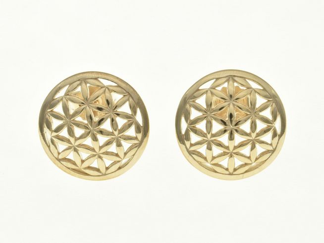 Rund Blumenmuster Ohrstecker aus Sterling Silber mit Roségold vergoldet von Juwelier Harnisch, filigranes Design mit geometrischen Mustern.