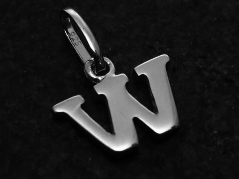Buchstaben Anhänger W aus 925 Sterling Silber rhodiniert, glanzvoll und elegant, Hersteller Juwelier Harnisch, ideal für individuellen Schmuck.