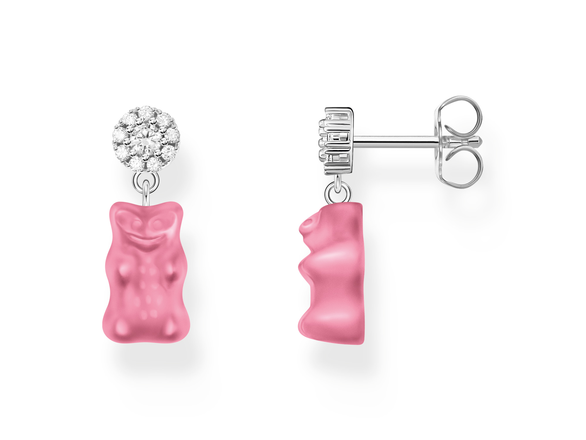 Thomas Sabo Ohrringe H2330-052-9 in Form von rosa Gummibärchen mit funkelndem Zirkonia-Anhänger, modern und spielerisch, perfekt für den Alltag oder besondere Anlässe.