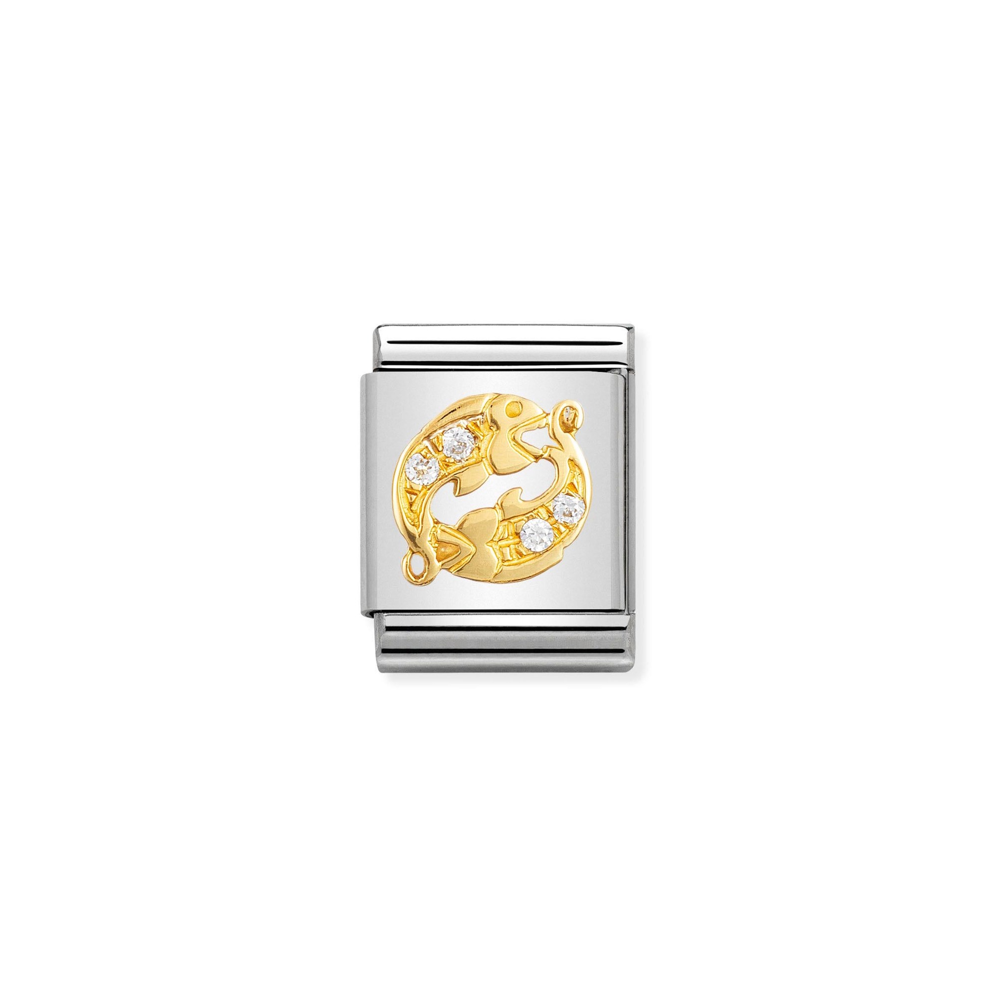 Nomination Composable Big Charm Sternzeichen Fische - Edelstahl, Gold 750 Gelbgold, Zirkonia