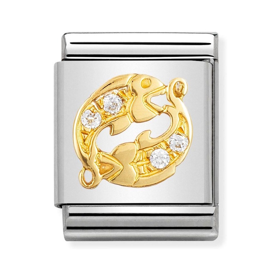 Nomination Composable Big Charm Sternzeichen Fische - Edelstahl, Gold 750 Gelbgold, Zirkonia