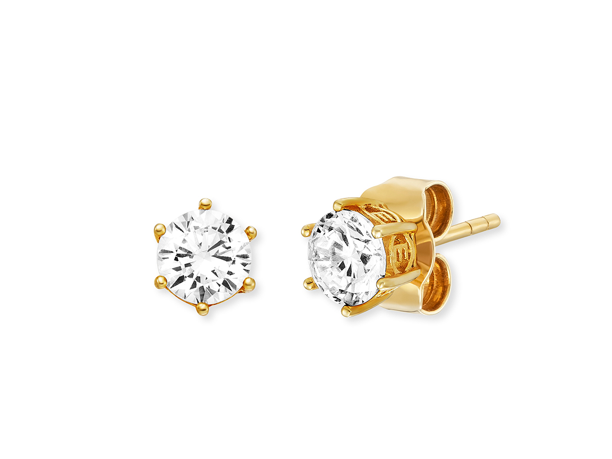 Engelsrufer ERE-SHINY-ZI-STG-5 BASIC Ohrstecker shiny platiert mit Zirkonia in der Farbe Gelbgold, Durchmesser 5 mm, stilvolles, funkelndes Design für elegante Looks.