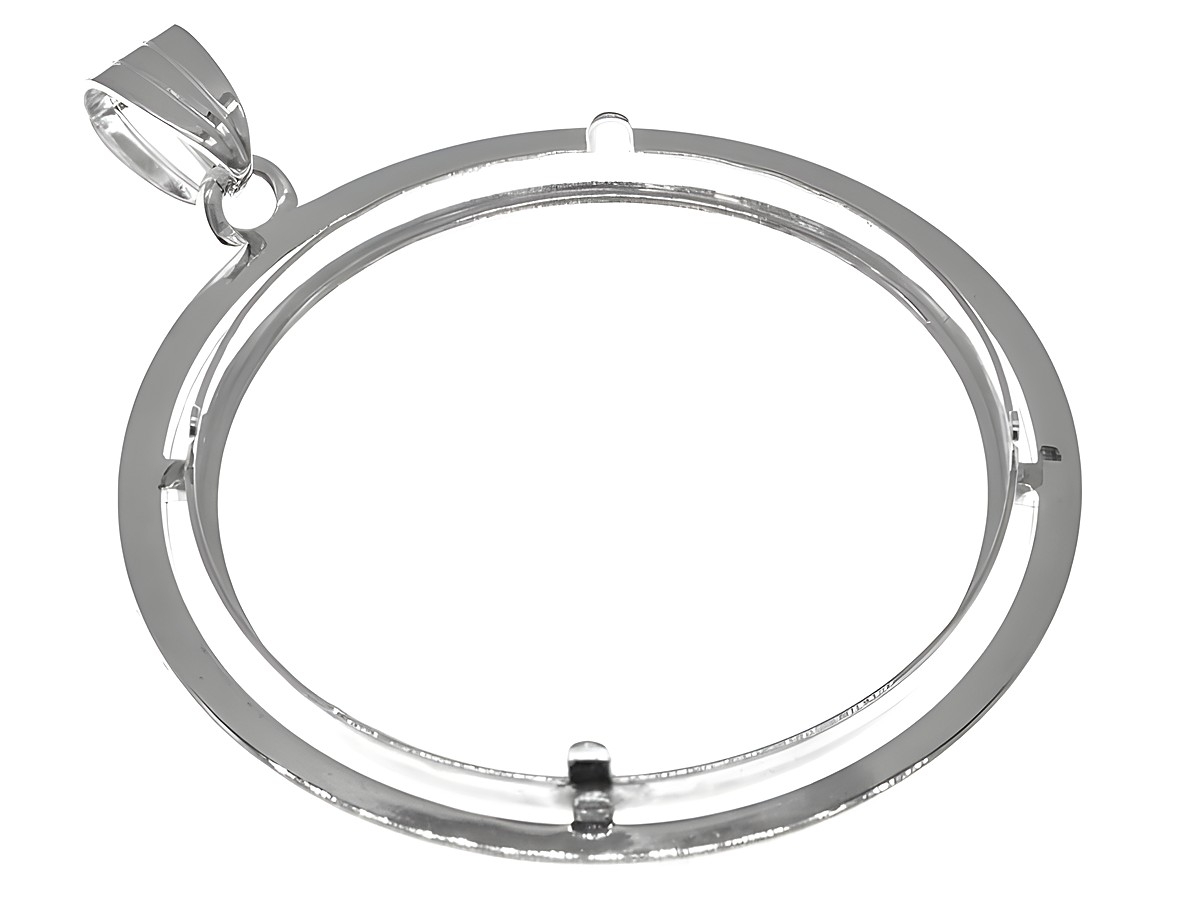 Münzfassung Anhänger aus diamantiertem 925 Sterling Silber für Münzen bis 34 mm Durchmesser, hergestellt von Juwelier Harnisch, ideal für bis zu 3,5 cm große Münzen. – Ansicht 2